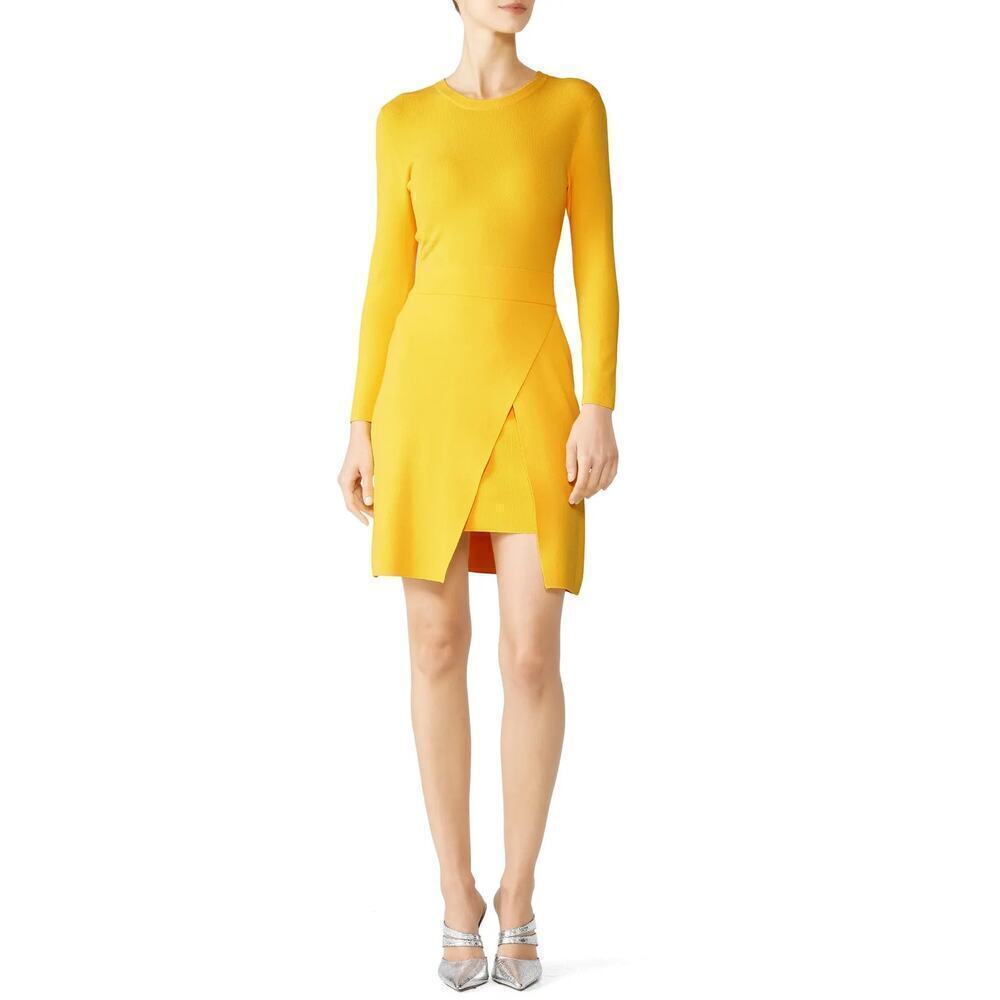 A.L.C. Hadley Dress Knit Long Sleeve Crewneck Mini Sheath Lemon Yellow Large - Picture 4 of 10